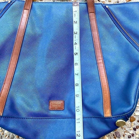 FOSSIL Ava Shopper Blue Shoulder Zipper Tote - Picture 6 of 14